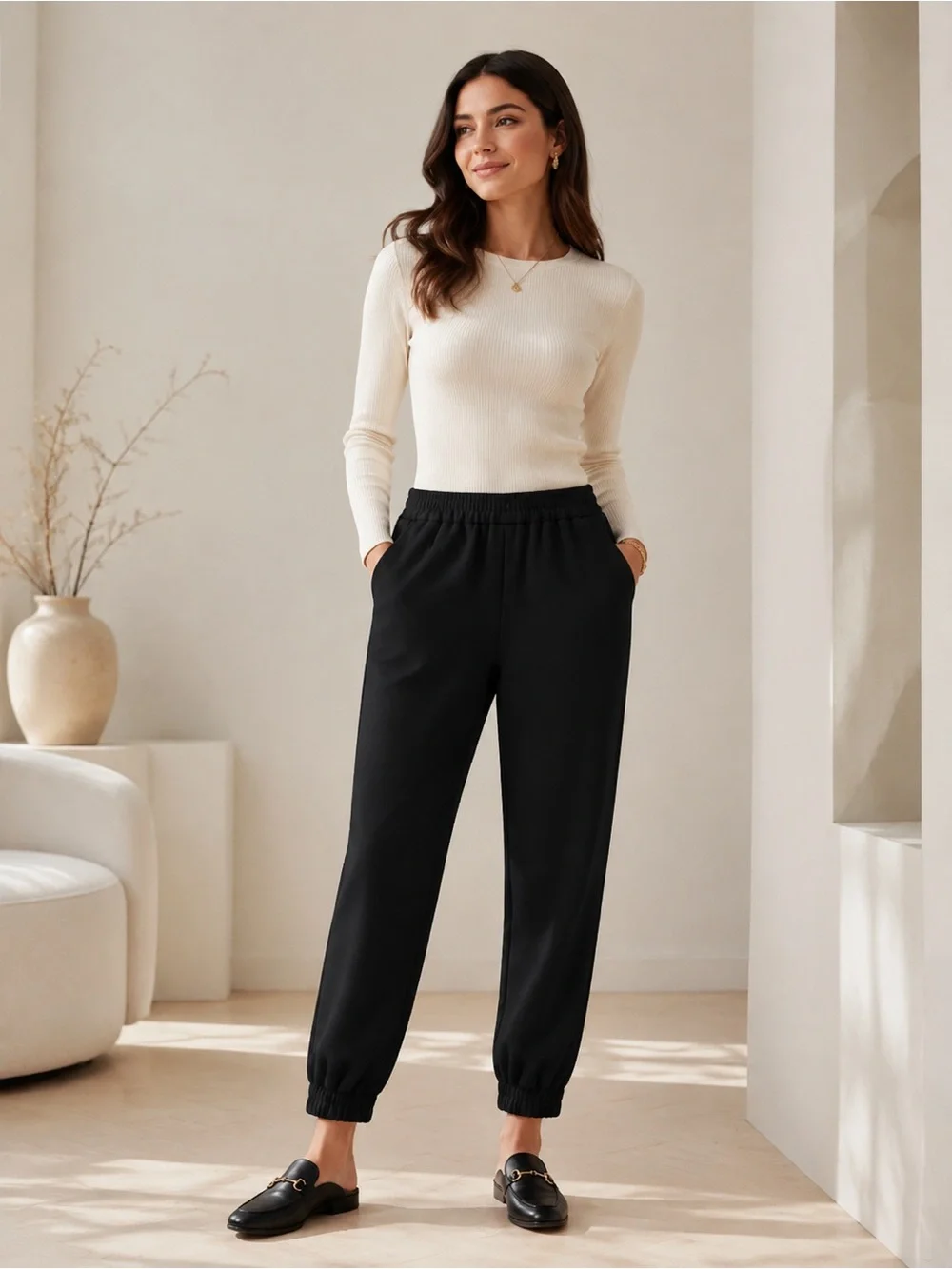 Tory Burch Black Elastic-Waist Jogger Pants